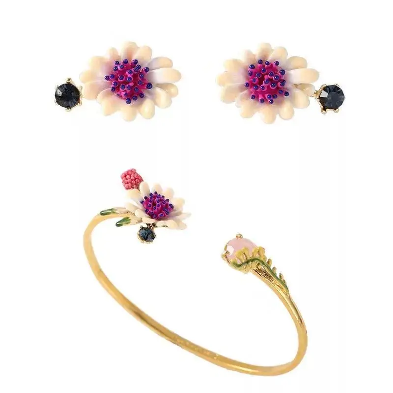 

2018 Amybaby Designer Handmade Enamel Glaze Purple Flower Rosebud Necklace Drop Earring Adjustable Ring Bracelet Necklace