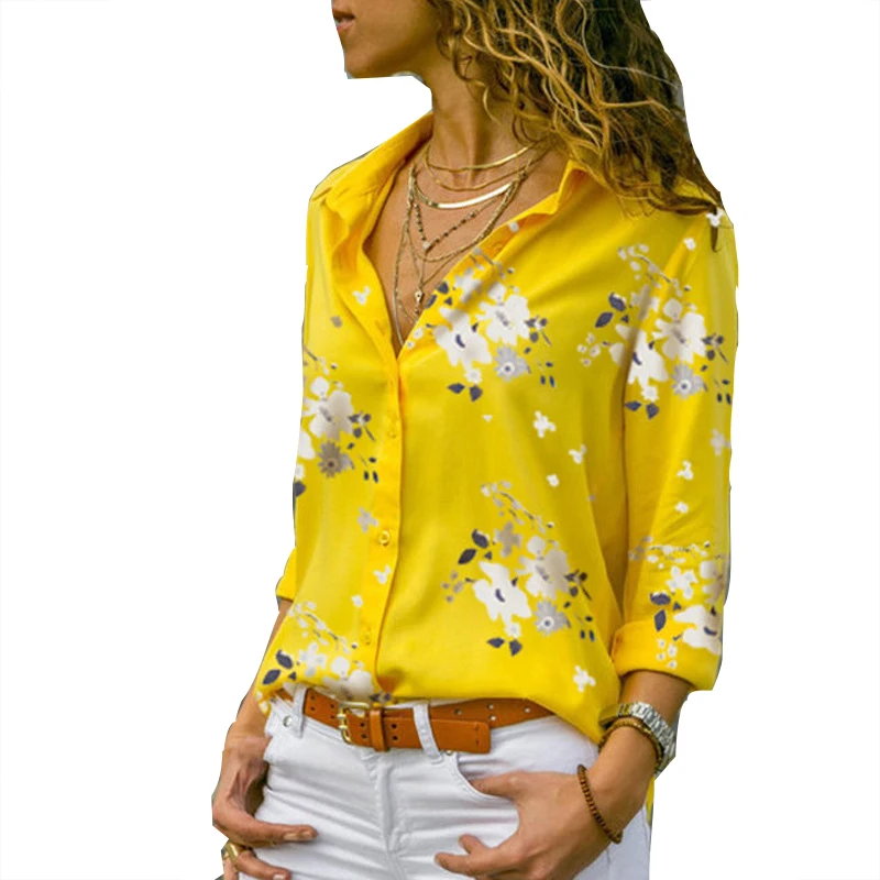

Women Blouses 2019 Fashion Floral Print Long Sleeve Turn Down Collar Office Chiffon Shirt Casual Tops Plus Size Blusas Femininas