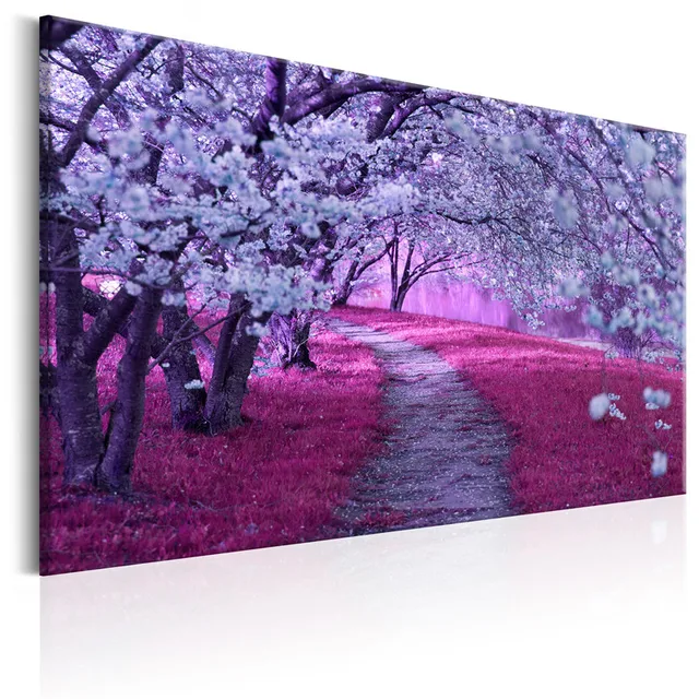 Estetika Bunga Sakura Dinding Lanskap Seni Kanvas Lukisan Warna