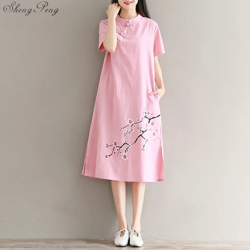 Летнее винтажное этническое традиционное китайское платье Qipao новые женские платья Улучшенный чёнсам Qipao элегантное платье V894 - Цвет: 1