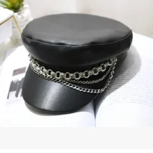 Модная шляпа в стиле милитари звенья цепи Весенняя Матросская шляпа для женщин и мужчин черный плоский Топ Женская дорожная Кепка-кадетка Кепка Капитана