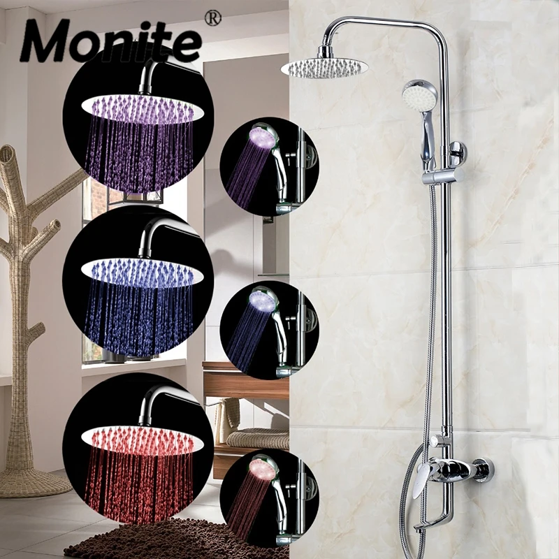 NEW LED 8" Rainfall Shower Head Arm Control Valve Handspray Faucet Set With the Ultra Thin Faucets | Строительство и ремонт