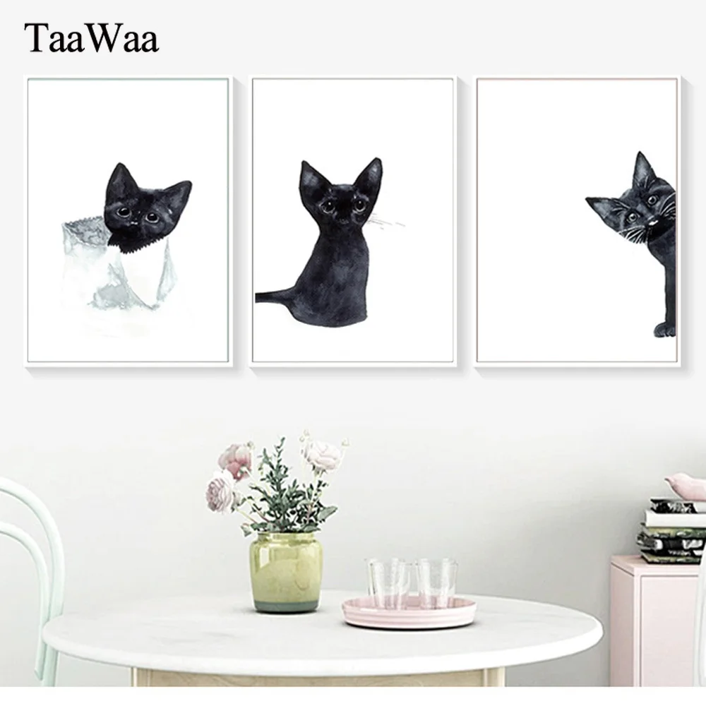 

TAAWAA Funny Black Cat Posters Prints Canvas Painting Canvas Wall Art Minimalist Animals Picture for Living Room Decor