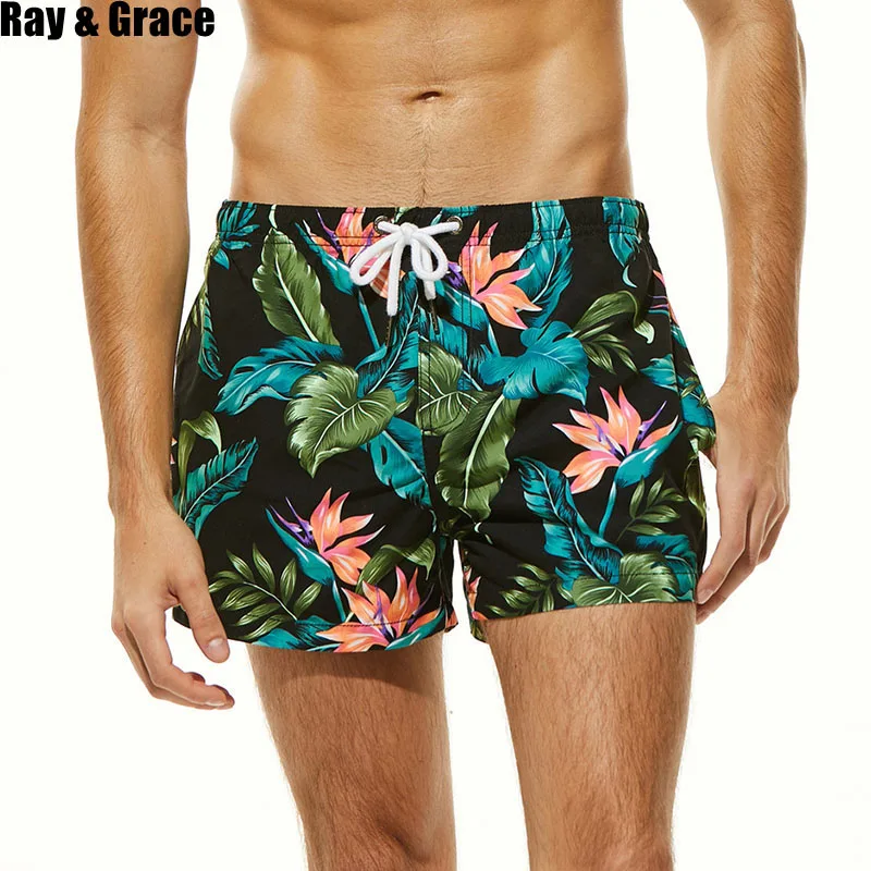 

RAY GRACE Summer Men's Board Shorts Beach Brand Quick Dry Shorts Surfing Beachwear Bermudas Breathable Print Men Boardshorts