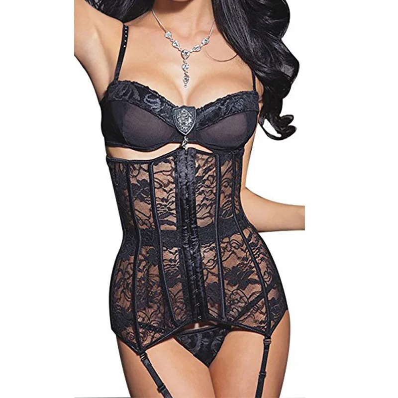 Sexy Gorset Lingerie Waist Corset Cincher Black Floral Lace Underbust Corsets And Bustiers Gotico Women's Clothing Plus Size 6XL (1)
