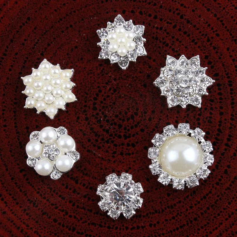 30pcs/lot Clear Crystal Flatback Buttons For Kids Girls Hair Accessories Rhinestone Button Flower Center Headband Supplies DIY |