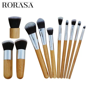 

11pcs Natural Bamboo Makeup Brushes with Bag Professional Cosmetics Eyeliner Brush Kit Soft Foundation Blending Tool