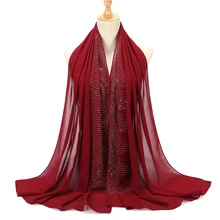 Женский diaomd шарф волнистой формы простой пузырь chiffom хиджаб шарф платок из бисера обертывание повязка мусульманские хиджабы