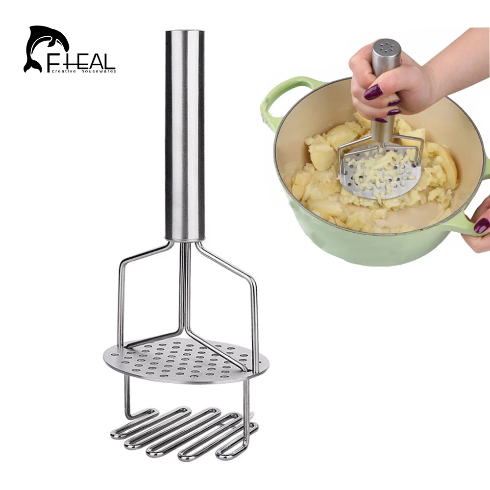 FHEAL Stainless Steel Potato Masher & Ricers With Spring Potatoes