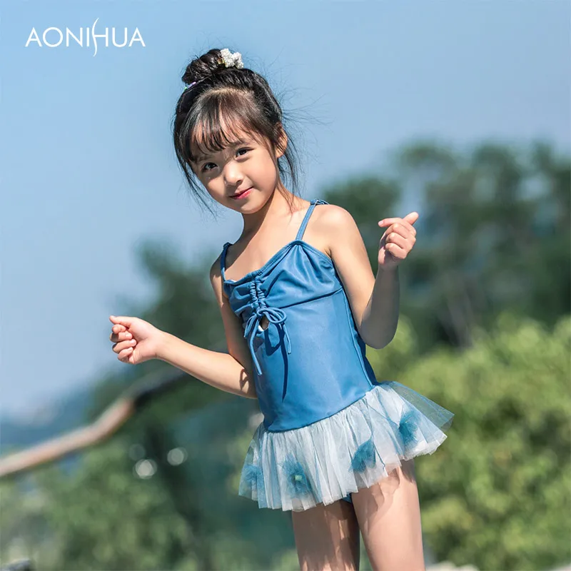 

AONIHUA One Piece Swimsuit For Gir Adjustable String Waterproof Travel Swim Batching Suit With Hat 2-12 Years