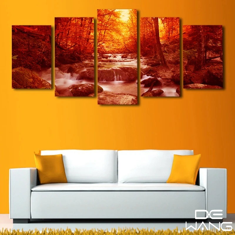 5 Stuck Leinwanddruck Malerei Modernen Wandkunstausgangsdekor Wohnzimmer Gerahmte Wald Und Sonnenuntergang Sonnenlicht Herbst Rot Woods Baum Prints Painting Canvas Printspainting Modern Aliexpress