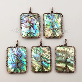 

WT-P1130 Wholesale Custom Multiple Natural Abalone Shell Square Pendant Trees Branch Winding Pendant For Jewelry Making