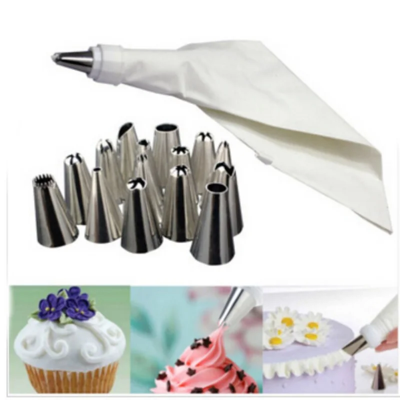 

16pc/set Useful Silicone Icing Piping Cream Pastry Bag Stainless Steel Nozzle Sets Cake DIY Decorating Cook Baking Tool Bakeware