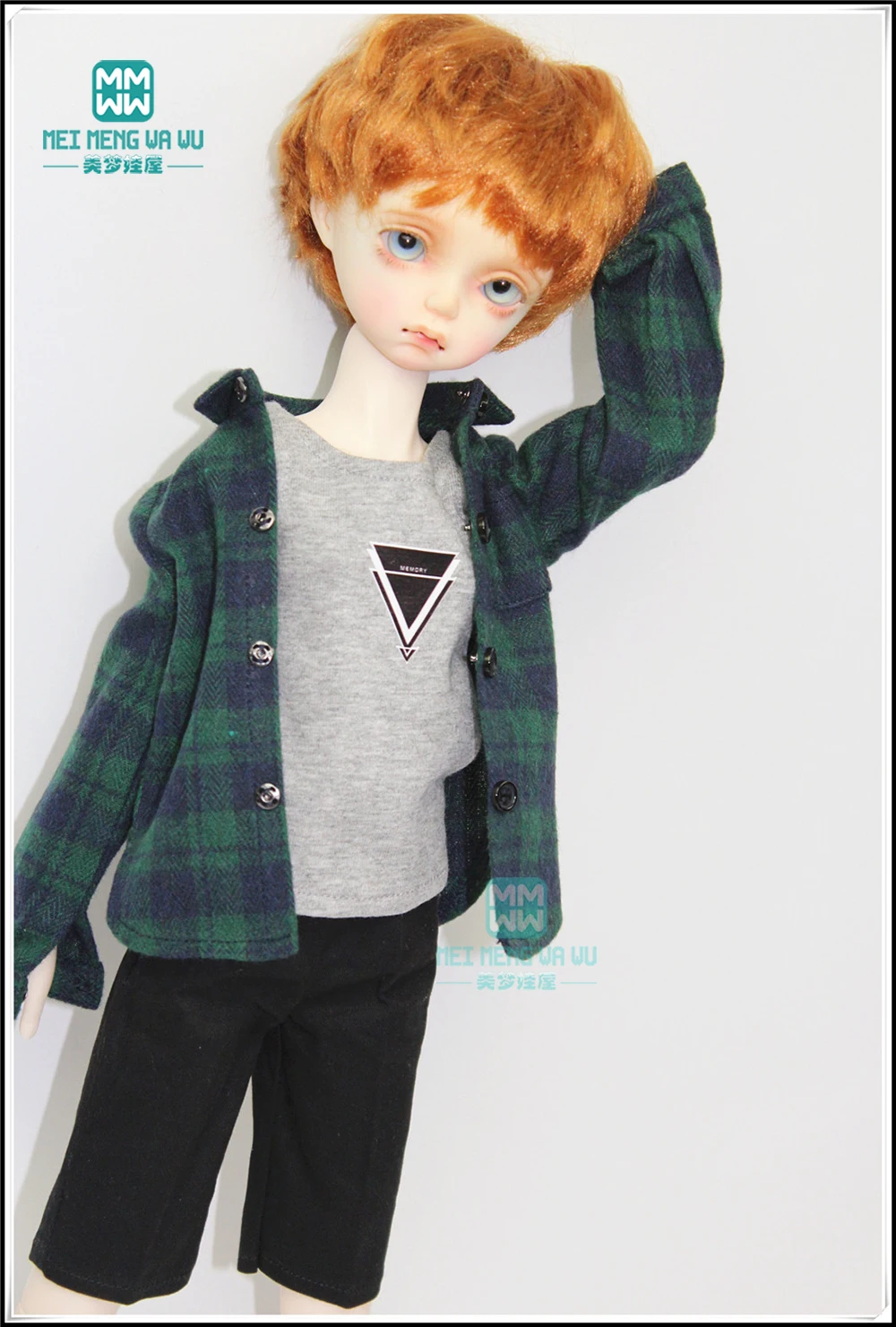 

BJD clothes for doll fit 43cm 1/4 BJD MSD doll fashion Plaid shirt, vest, shorts