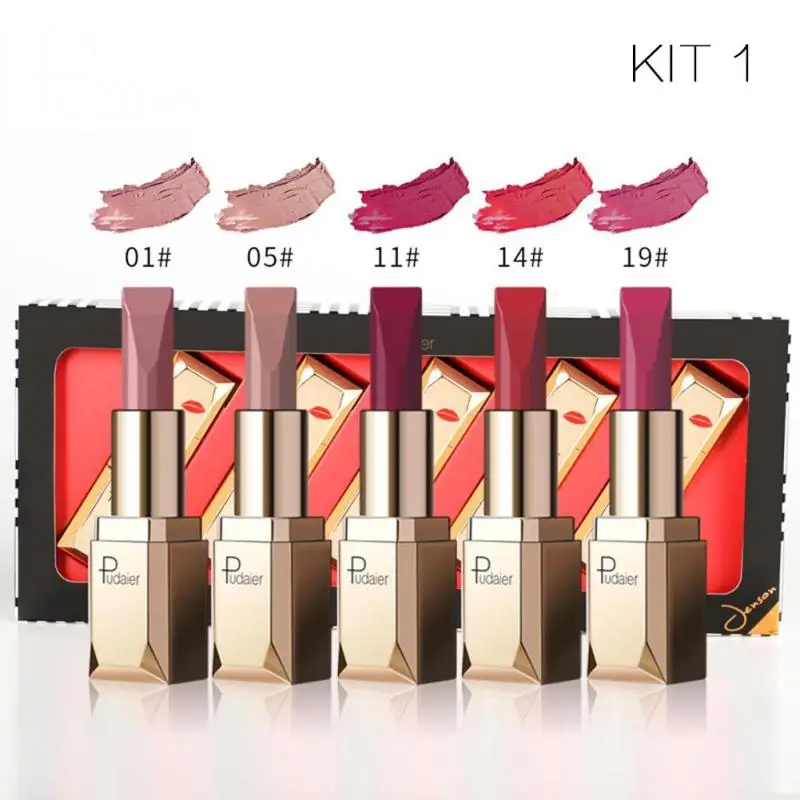 

Pudaier Quality Matte Lip stick 5pcs Set makeup Lasting Waterproof Sexy Matte Lipstick rouge lip Kit maquiagem