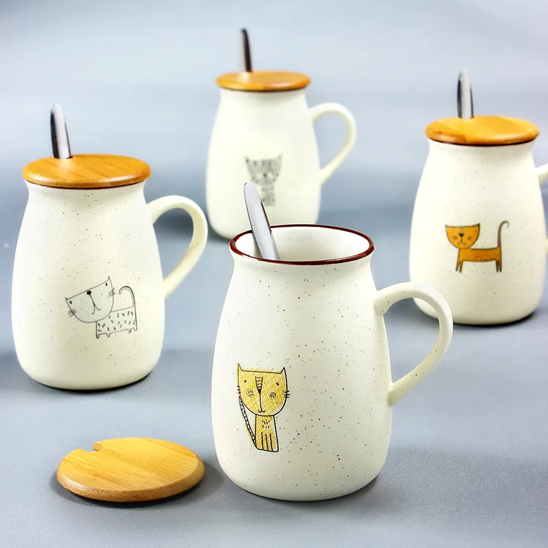 1 Piece Durable Ceramic Milk Coffee Mug Cat Pattern Morning Apple