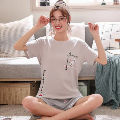 Fashion Cotton Pajamas Set Women Pyjamas Comfortable Pijama Female Sleepwear Girl Short Sleeved Household Suit Clothing Set - Color: style 20A