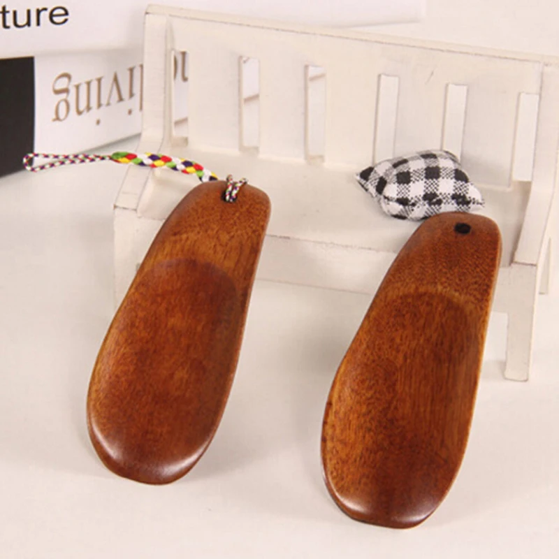 1PC 9*3.5cm Natural Wooden Shoe Horn Portable Craft Long Handle Shoe Lifter Solid Wood Shoehorn Shoes Accessories