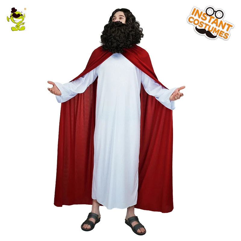 Mens Jesus Costume Carnival Party Cosplay Religious Costume With Red
