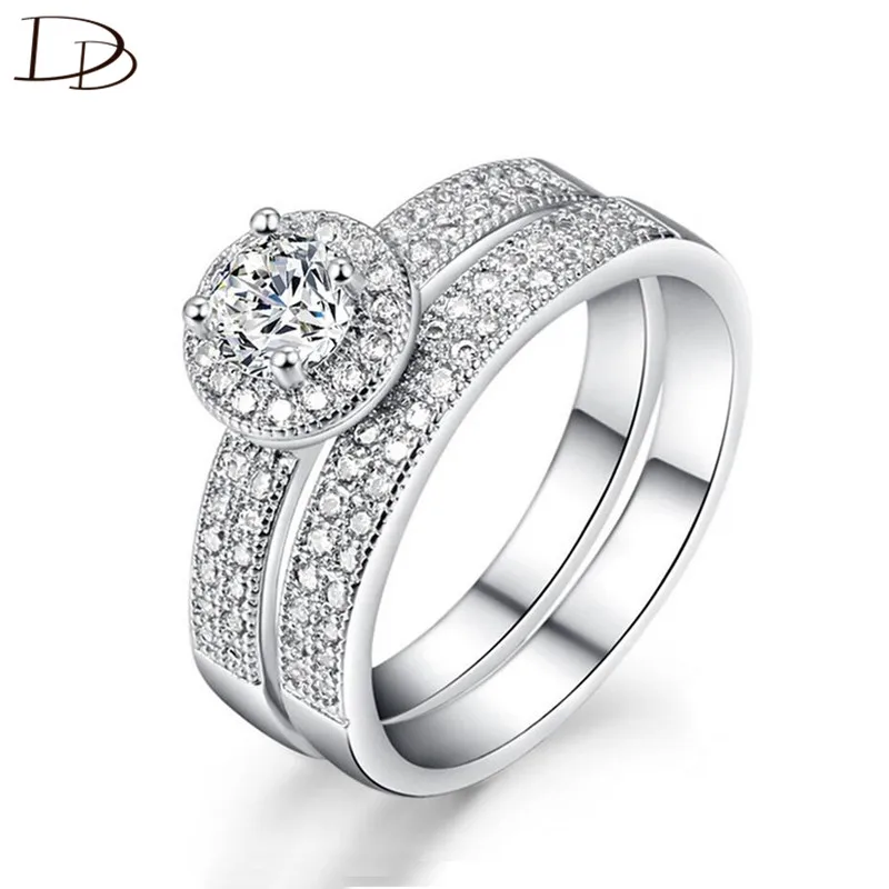 DODO, роскошное модное обручальное кольцо Bague Bijoux с 2 круглыми кольцами, AAA циркония, ювелирное изделие для женщин, серебряный цвет и белая медь, Kpop DD007 - Цвет основного камня: MSR042