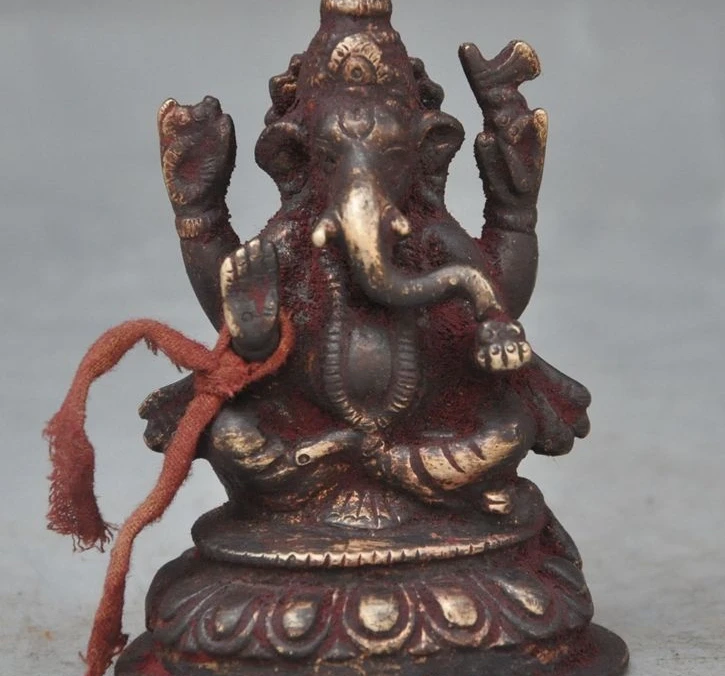 

old tibet buddhism pure bronze 4 Arms Elephant Jambhala Ganesha Buddha statue