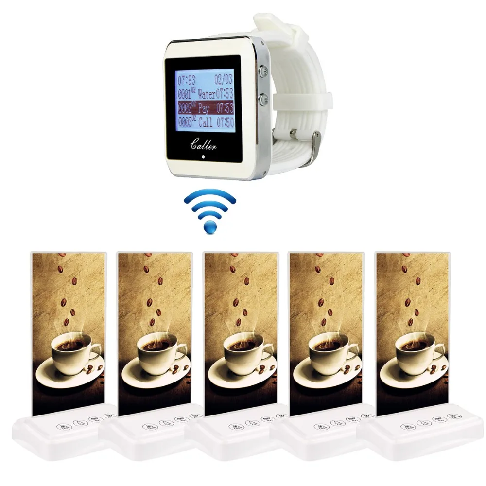 Goede Restaurant Pager Draadloze Kelner Oproepsysteem 1 Wachtontvanger 5 Tafel Call Zender Knop Pager Voor Klantenservice