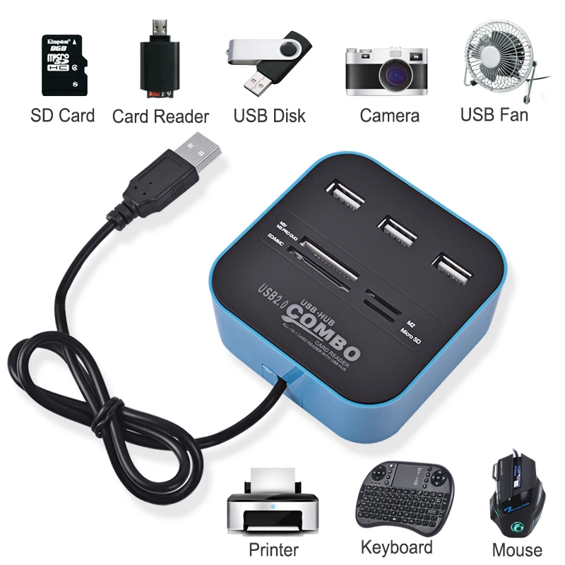 wumedy USB 2.0 Hub 3 Ports USB Card Reader Hub 2.0 480Mbps for MS/M2/SD/MMC/TF USB Cables wumedy USB 2.0 Hub 3 Ports USB Card Reader Hub 2.0 480Mbps for MS/M2/SD/MMC/TF USB Cables