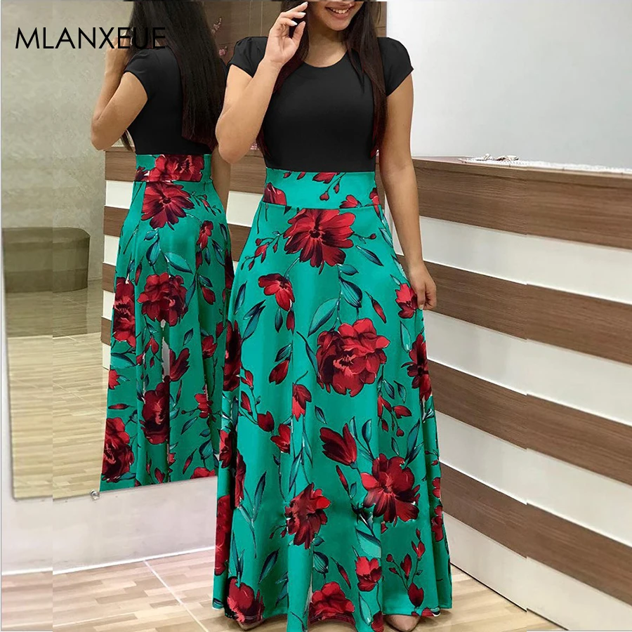 

Fashion Maxi Dress Women Summer Robe Casual Plus Size Boho Dresses Ladies Vintage Bohemian Beach Long Floral Dress Women Clothes