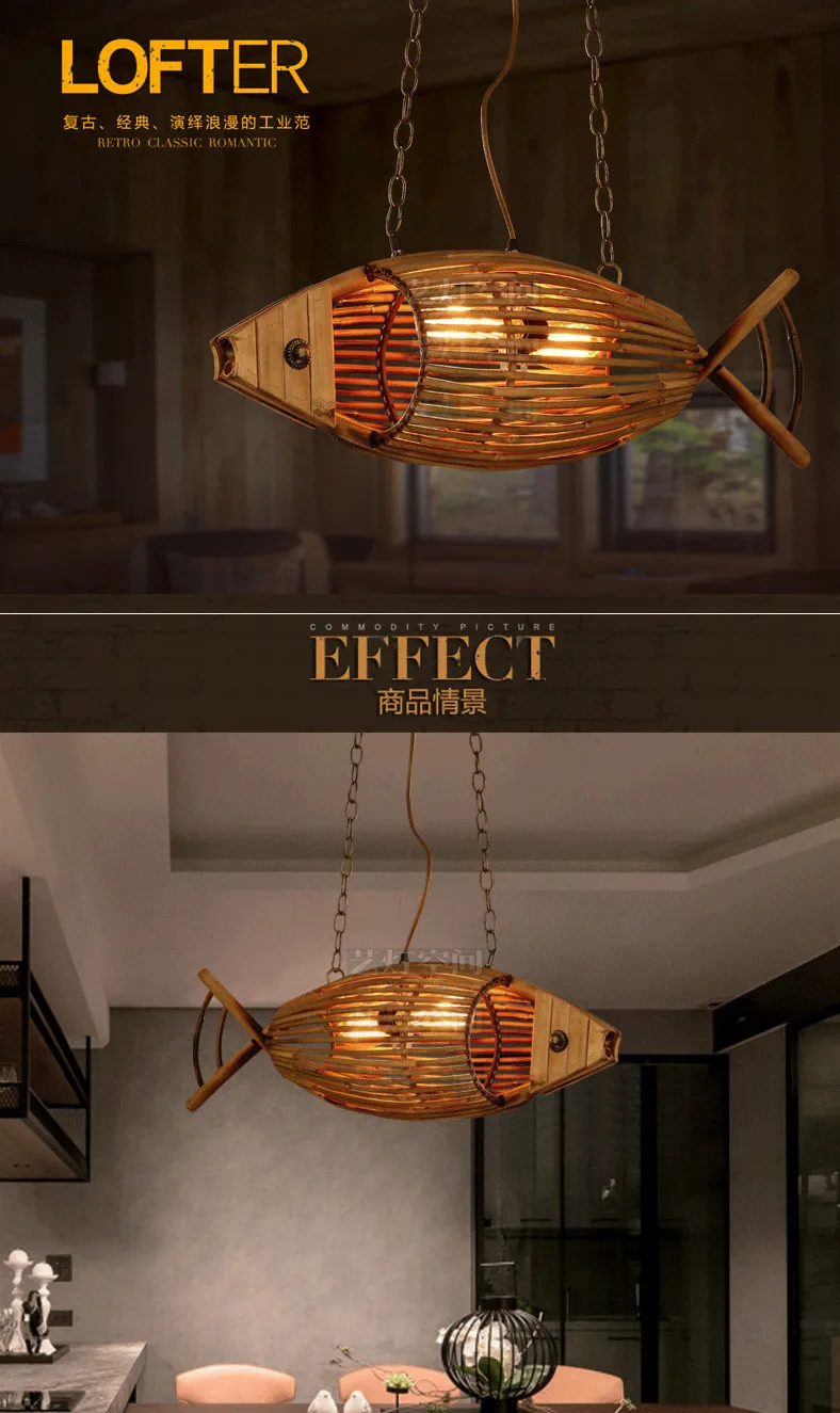Креативный бамбуковый подвесной светильник для ресторана кафе-бара, американский кантри, винтажный подвесной светильник