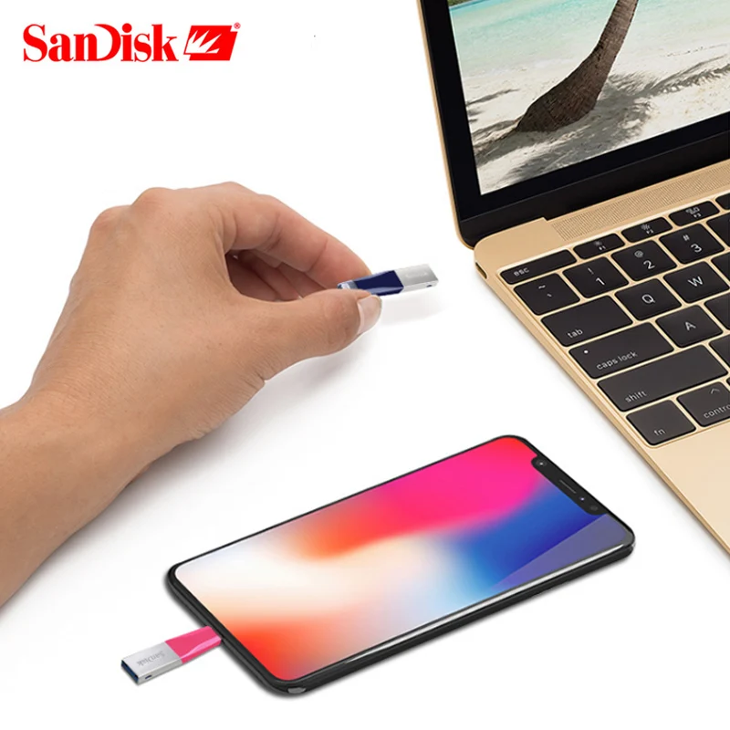 US $50.09 Sandisk IXPAND Pen Drive USB 30 Flash Drive 256gb 128gb 64gb Memory Lightning Stick Pendrive OTG For IphoneIpadIpodAPPLE MFi