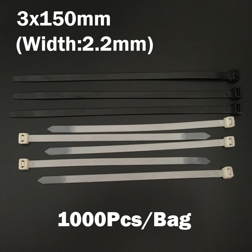 

3*150mm 3x150mm (2.2mm Width) Black White Network Wire String Self-Locking Nylon Plastic Strap Wrap Fasten Zip Ties Cable Tie