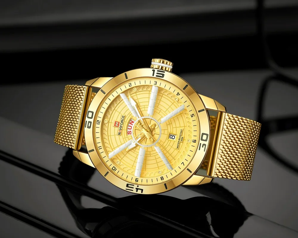 Naviforce Mens Watches Top Brand Luxury Gold Watch Men Steel Mesh Band Date Week Waterproof Quartz Watch For Men Reloj Hombre (20)