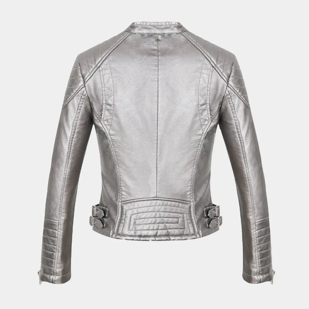 2020 Fashion Women Elegant Zipper Faux Leather Biker Jacket in Brown Black Slim Ladies Coat Casual brand Motorcycle Leather Coat