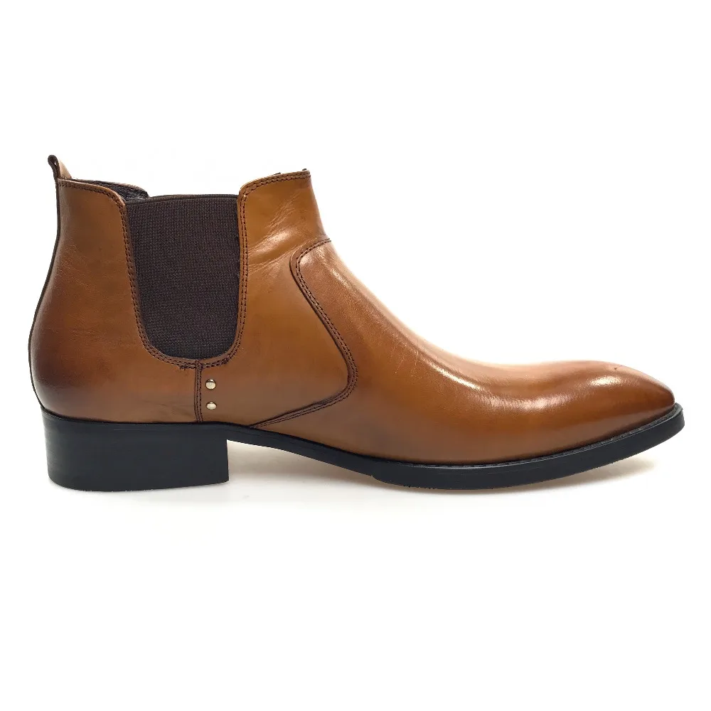Grimentin Men Ankle Boots Genuine Leather Orange Slip On Business Formal Shoes