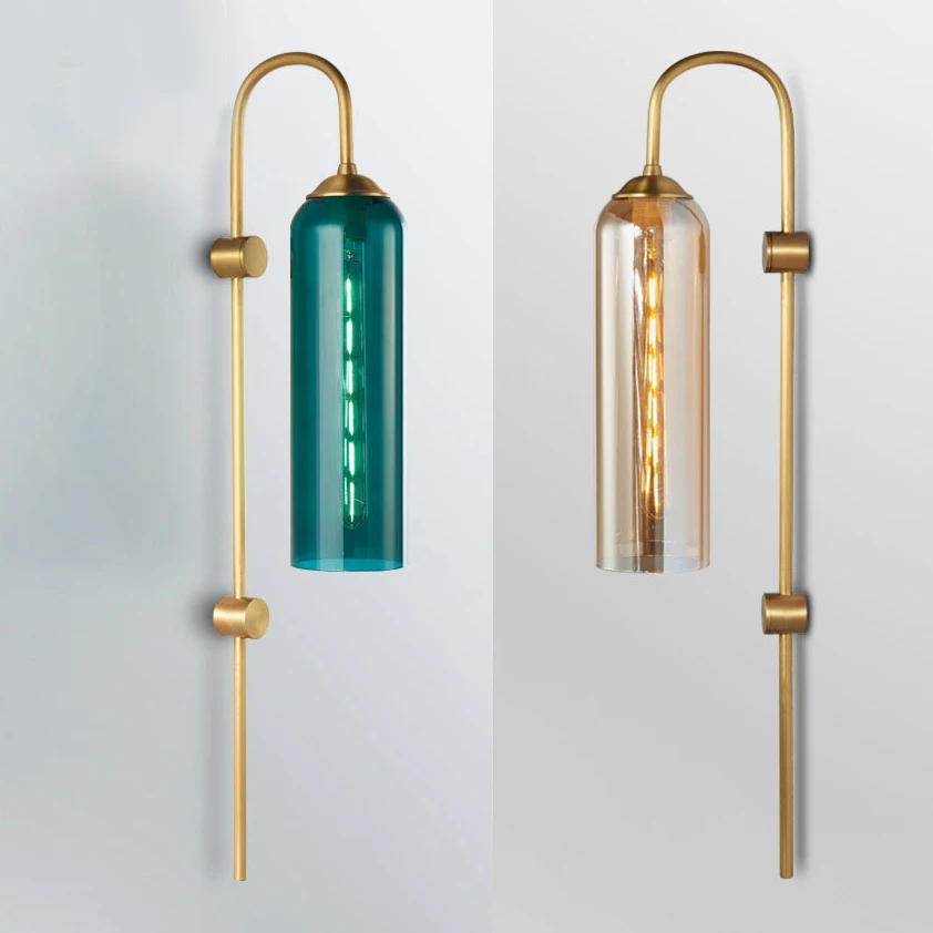 Modern Simple Glass Wall Lights Blue Nordic Creative Tube Wall Lamp For