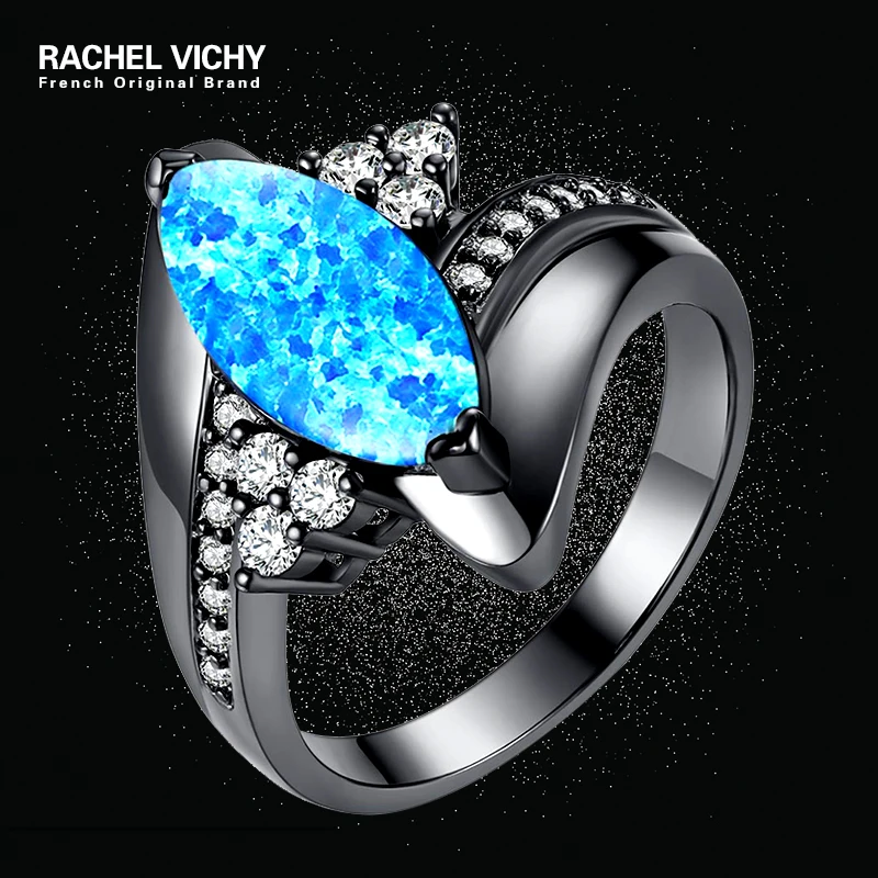 Женское кольцо с микро инкрустацией RACHEL VICHY овальное из черного золота маркизой
