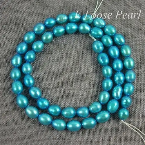 

Free Shipping wholesale Wheat pearl Freshwater Pearls Rice Shape fine stone Blue Loose Pearl 5.5-6.0mm 15"