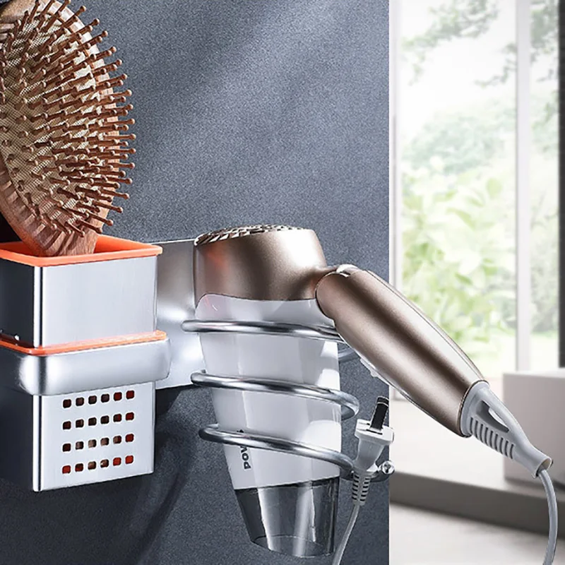 Silver bathroom hair dryer rack aluminum material toilet dryers free punching gold items holder bathroom organizer