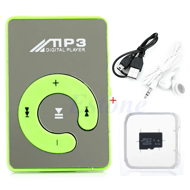 ANENG Горячая мини зеркало USB цифровой клип Mp3 музыкальный плеер+ для SD TF карты 4 Гб+ наушники+ USB кабель для передачи данных 8 цветов выбор