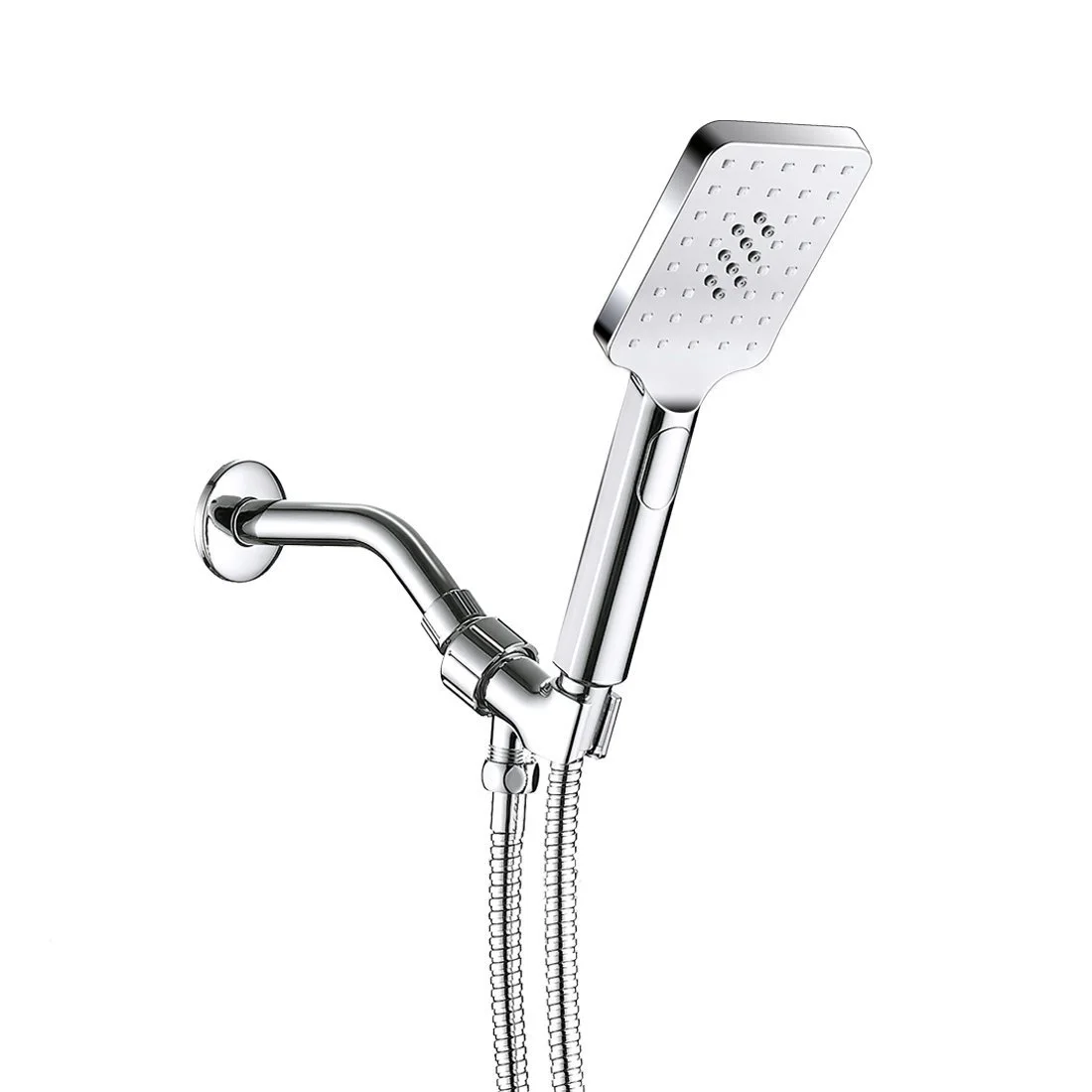 

Square 3 Function Press Button Hand Shower Heads With 60 Inches Chrome Shower Hose,ABS Holder,teflon tape,long Inst K-51XS