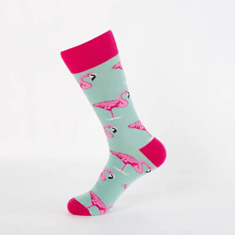 Мужские носки из чесаного хлопка, цветные жаккардовые носки, забавные носки в Корейском стиле с изображением фламинго/листьев монстеры/яиц динозавров, смайлик, Ne70139 - Цвет: Бирюзовый