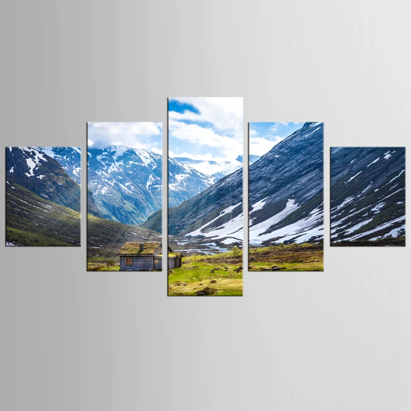 

5 pcs / set Modern Canvas Print Artwork Snow Mountain Landscape Picture High Quality Picture HD Print Painting
