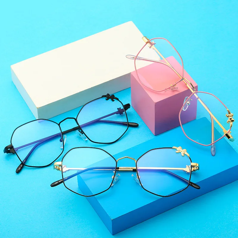 2019, women's spectacle frames, polygons, myopic spectacle frames, bows, flat lenses, ultra-light, metal