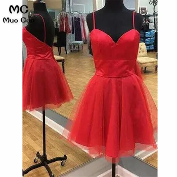 

2018 Red Short Graduation Homecoming Dresses Tulle Zipper Back Button Homecoming Cocktail Party Dress Short