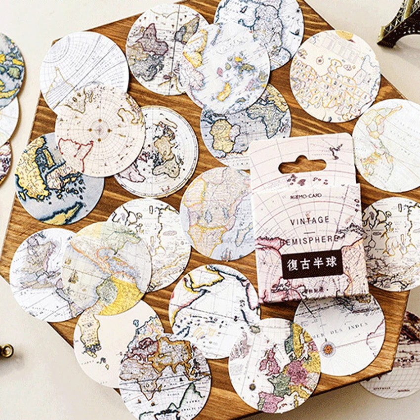 

46pcs/box Retro hemisphere Label Stickers Mini Boxed Stickers Diary Adhesive Scrapbooking Decorative DIY Stickers