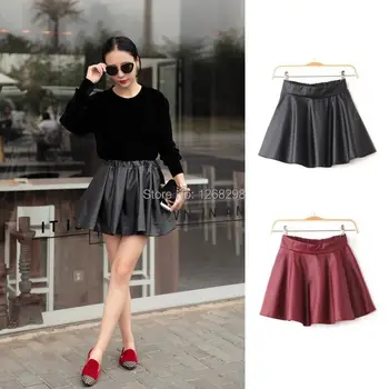 

New Arrive 2019 Autumn and Winter Fashion Women Short Skirts Female High Waist Faux Leather Soft PU Skirts FREE Size