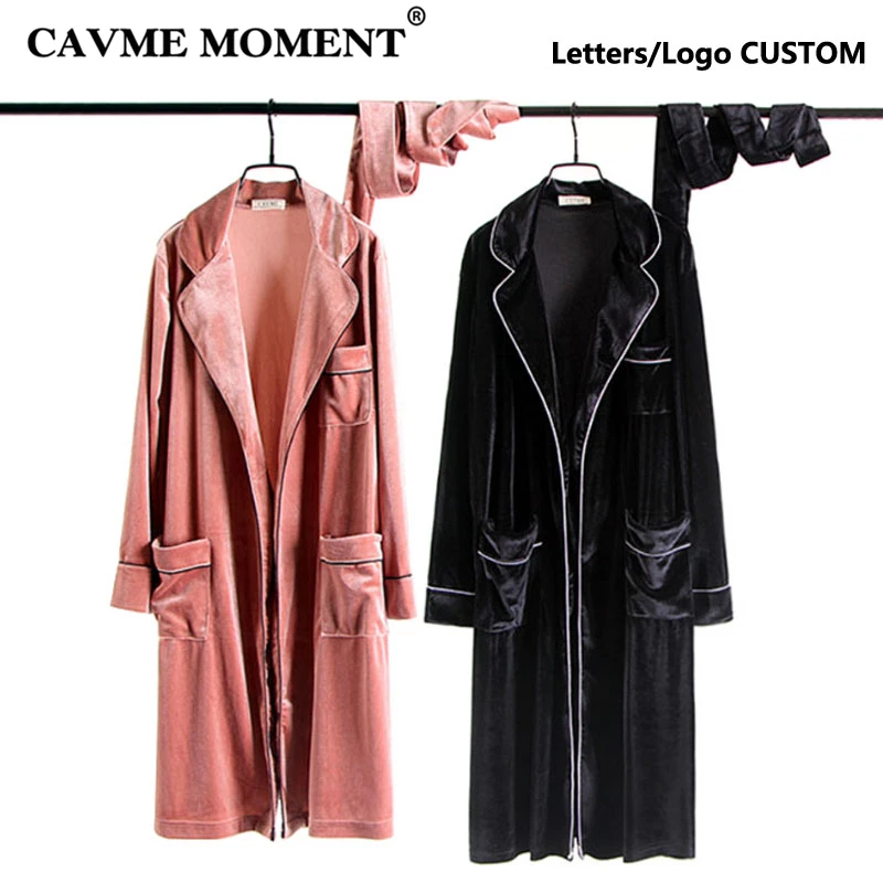 

CAVME CUSTOM Wedding Bathrobes Bride Bridesmaid Robe Kimono Night Dressing Gown Pocket Velvet Sleepwear Home Dress Wedding Gift