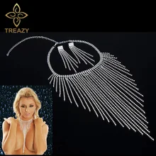 TREAZY Горный Хрусталь Кристалл Люкс Ювелирные Наборы Sexy Длинными Кистями Ожерелье Серьги Свадебные Аксессуары Для Женщин Партийной Шоу
