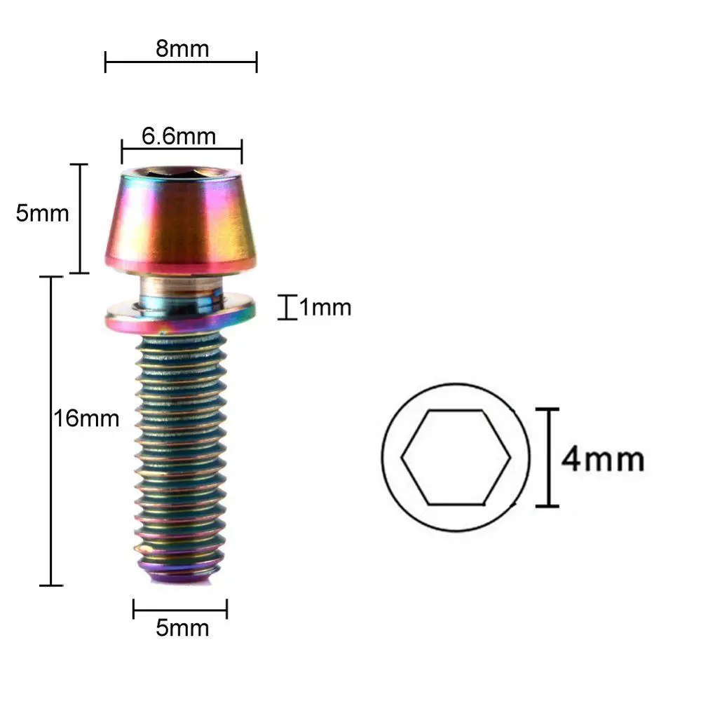 6 шт. титановые шестигранные велосипедные болты для выноса руля с конической головкой для велосипеда с шайбами m5x16мм винтовые болты Аксессуары для велосипеда - Цвет: Rainbow Color