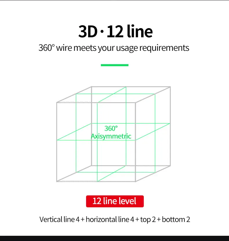 UNI-T 8 Lines 12 Lines 3D Laser Level 360 Degre Horizontal Vertical Cross Powerful Green Laser Beam LM572 LM573G LM573LD LM580G